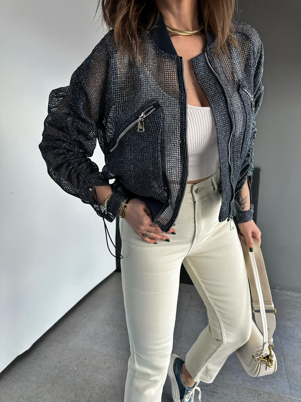Lacivert Zipper File Ceket