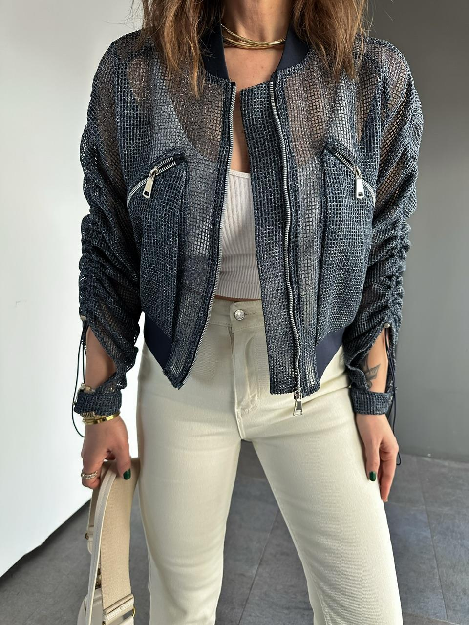 Lacivert Zipper File Ceket