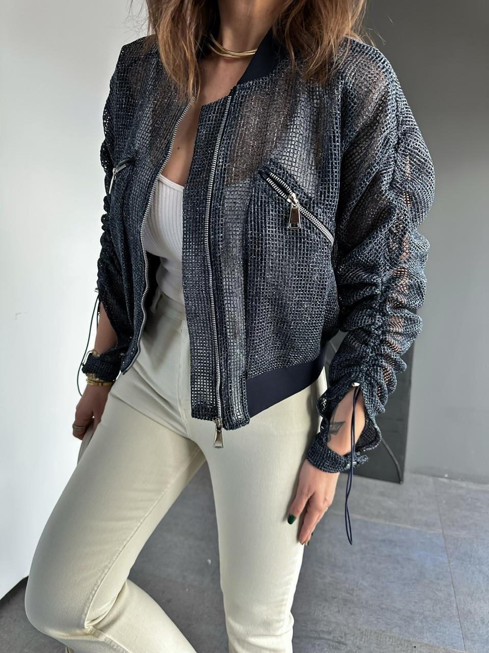 Lacivert Zipper File Ceket