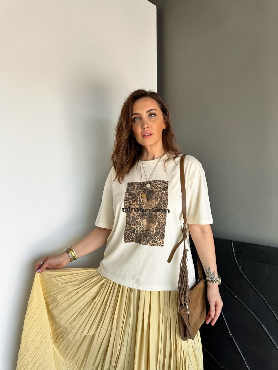 Leopar Baskılı Dimension Tshirt