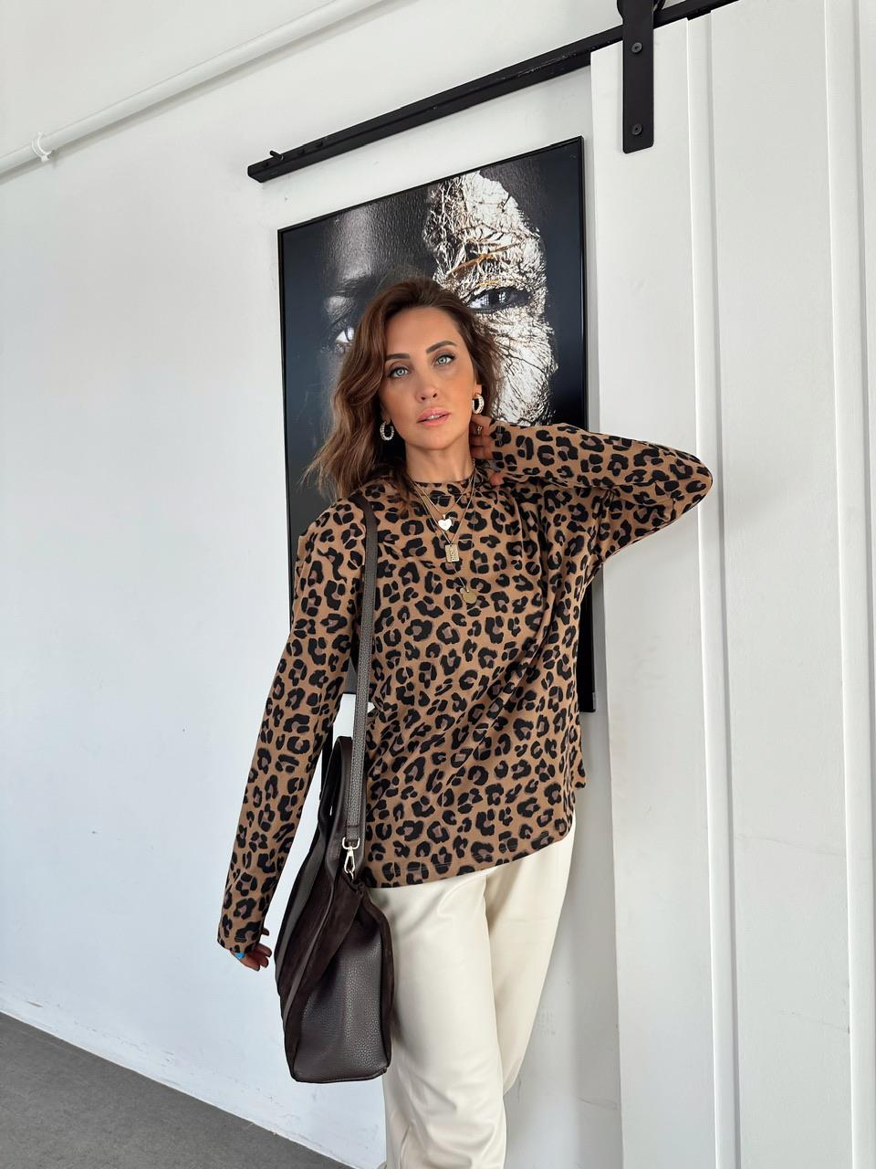 Leopar Desenli Cotton Tshirt