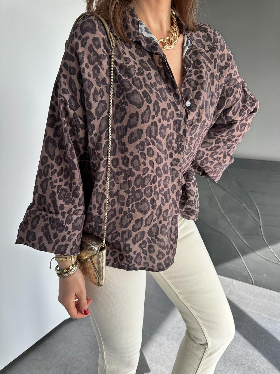 Leopar Desenli Double Kol Gömlek