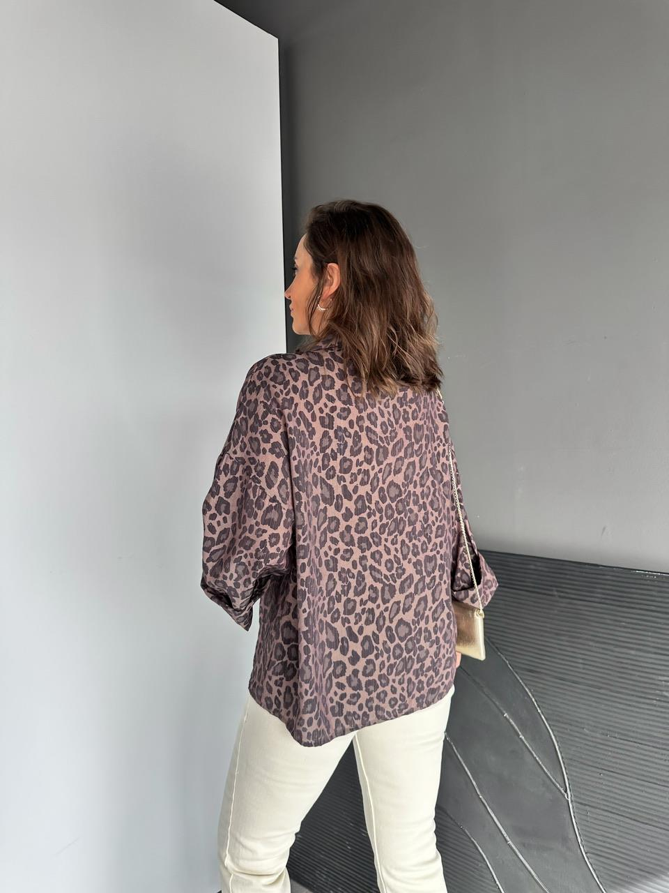 Leopar Desenli Double Kol Gömlek