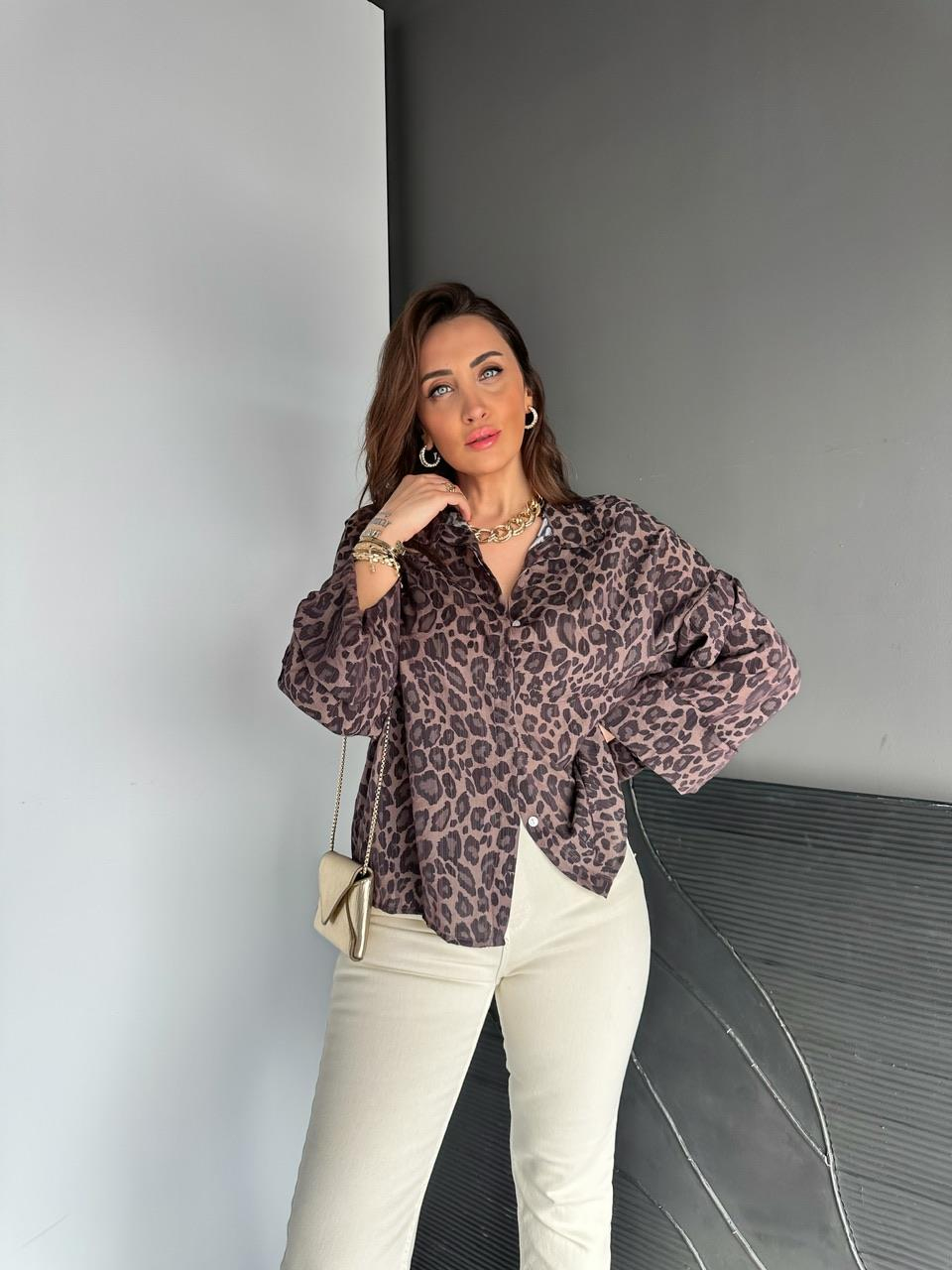 Leopar Desenli Double Kol Gömlek
