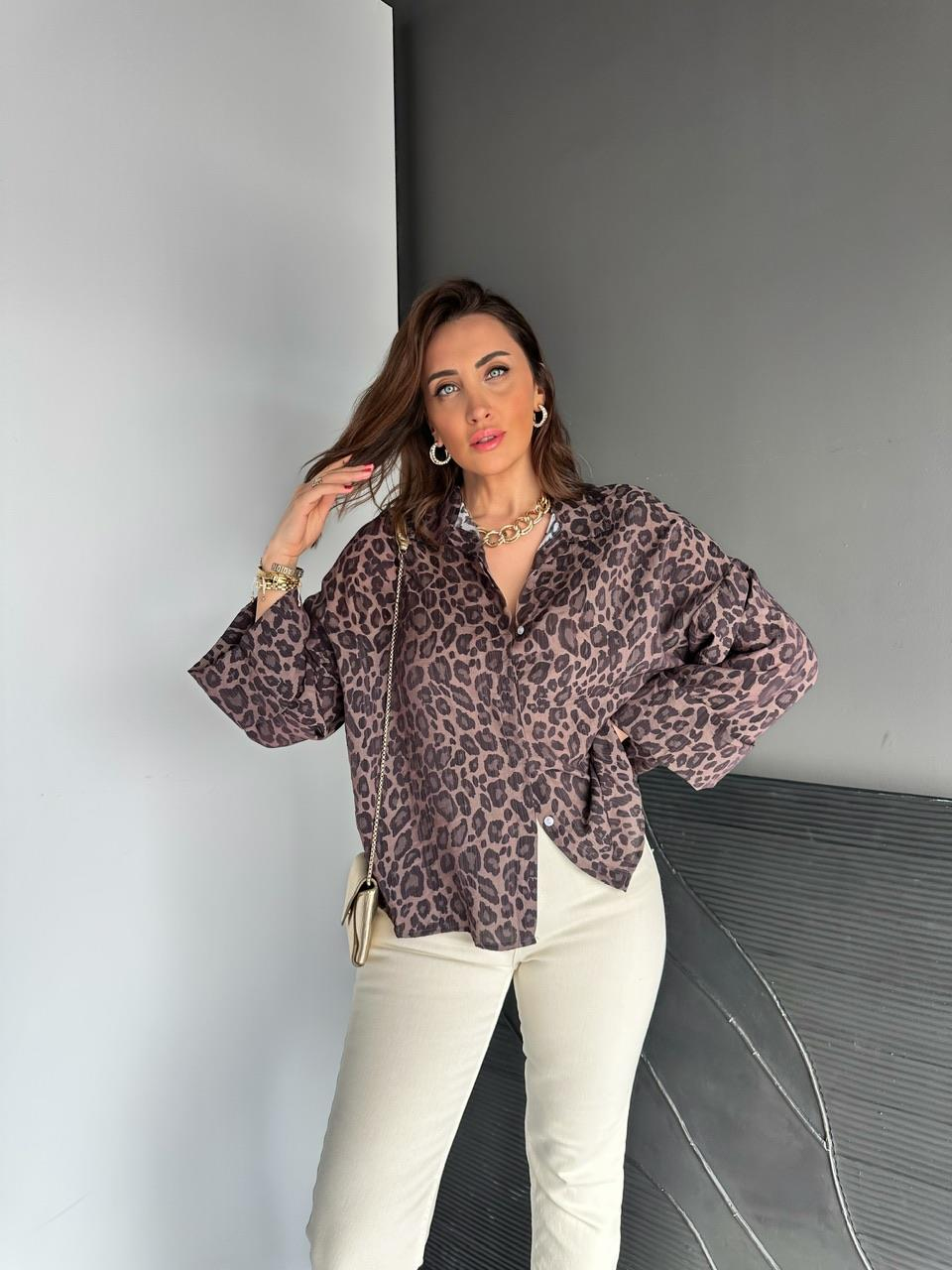 Leopar Desenli Double Kol Gömlek