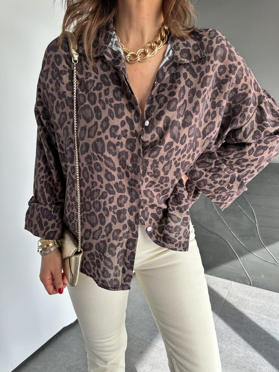 Leopar Desenli Double Kol Gömlek