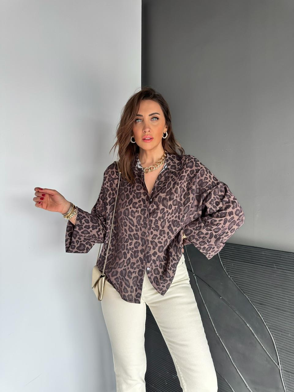 Leopar Desenli Double Kol Gömlek