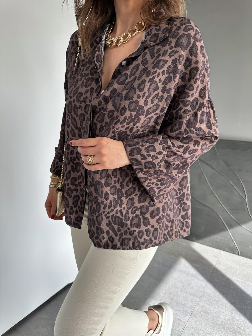 Leopar Desenli Double Kol Gömlek