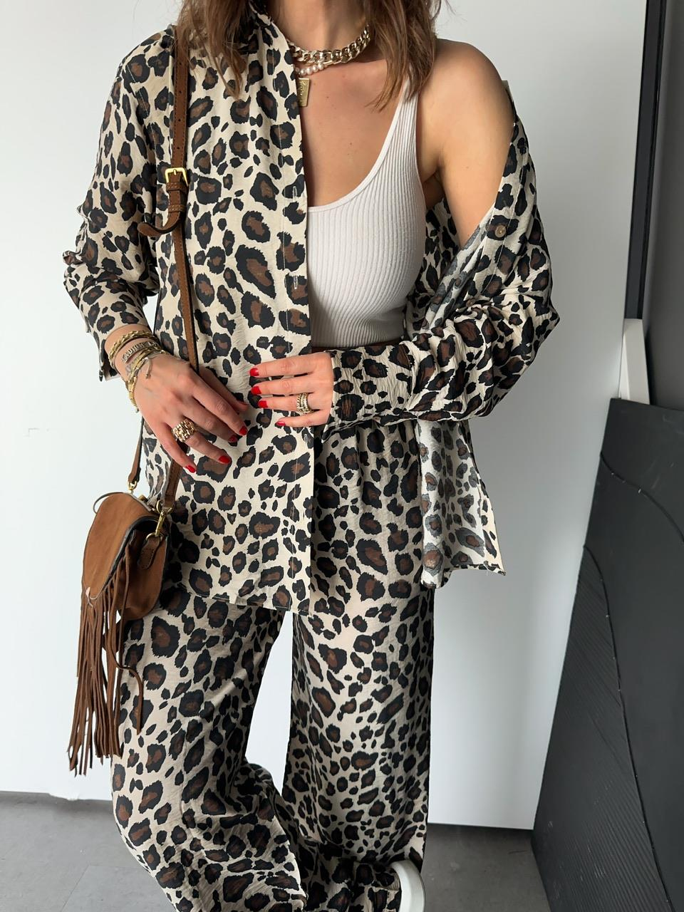Leopar Desenli Salaş Gömlek Pantolon Takım
