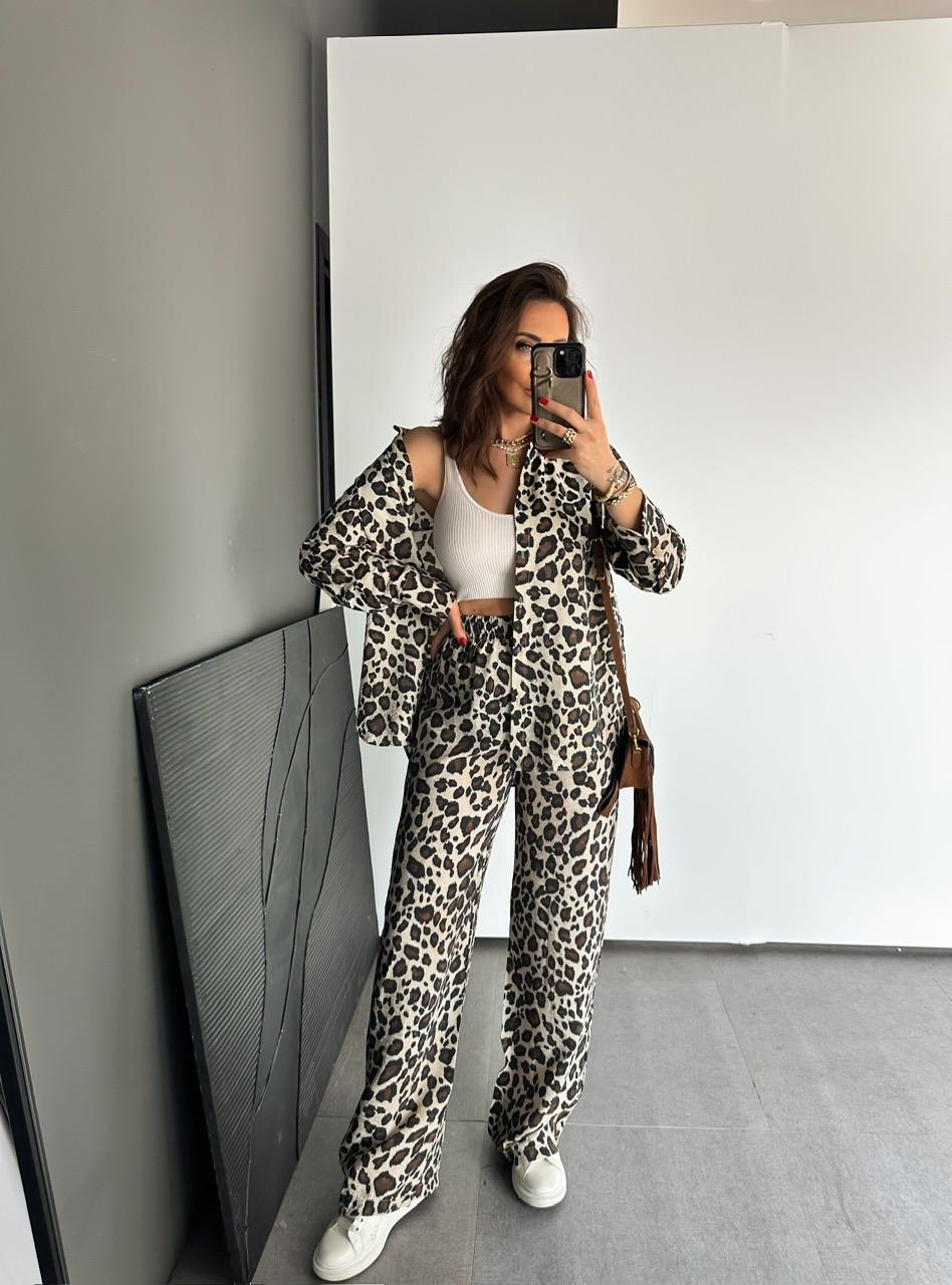 Leopar Desenli Salaş Gömlek Pantolon Takım