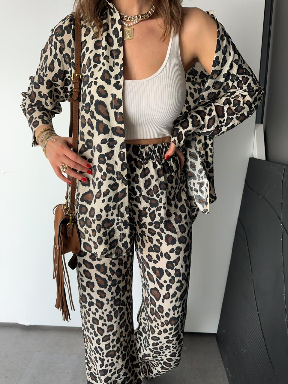 Leopar Desenli Salaş Gömlek Pantolon Takım