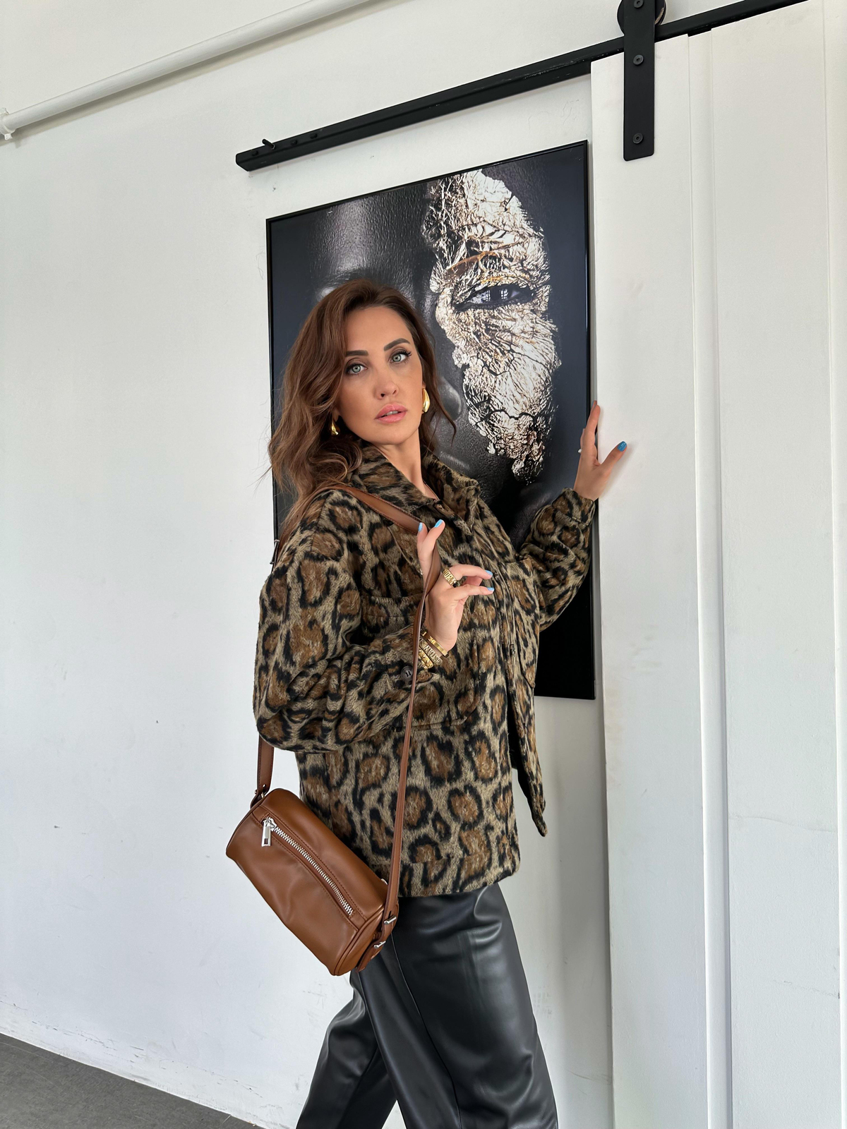 Leopar Dokulu Düğmeli Ceket