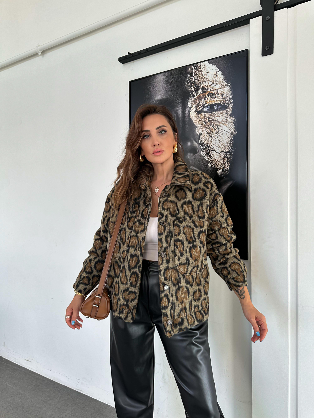 Leopar Dokulu Düğmeli Ceket