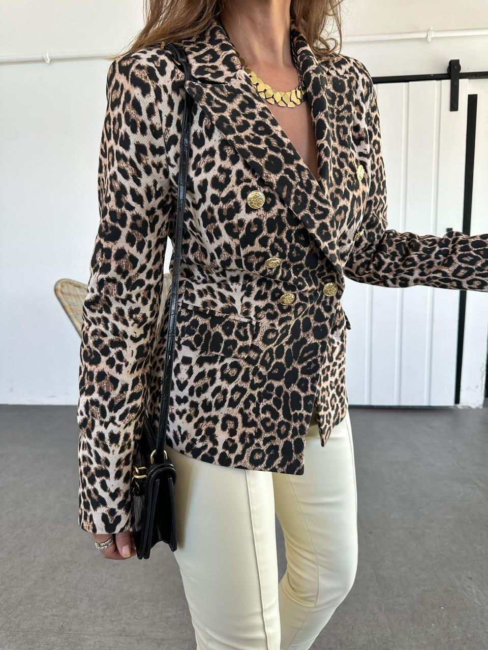 Leopar Gold Düğmeli Blazer Ceket
