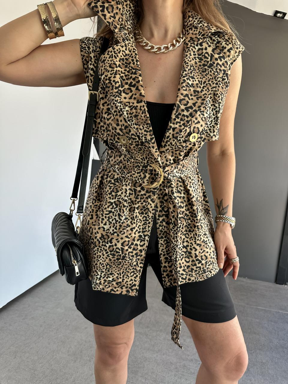 Leopar Kuşaklı Tasarım Yelek