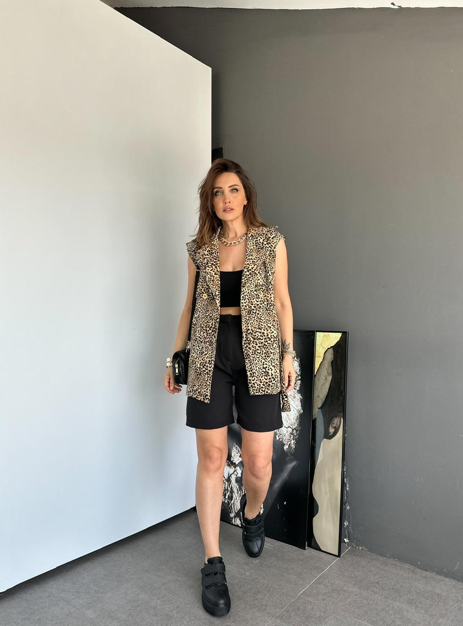 Leopar Kuşaklı Tasarım Yelek