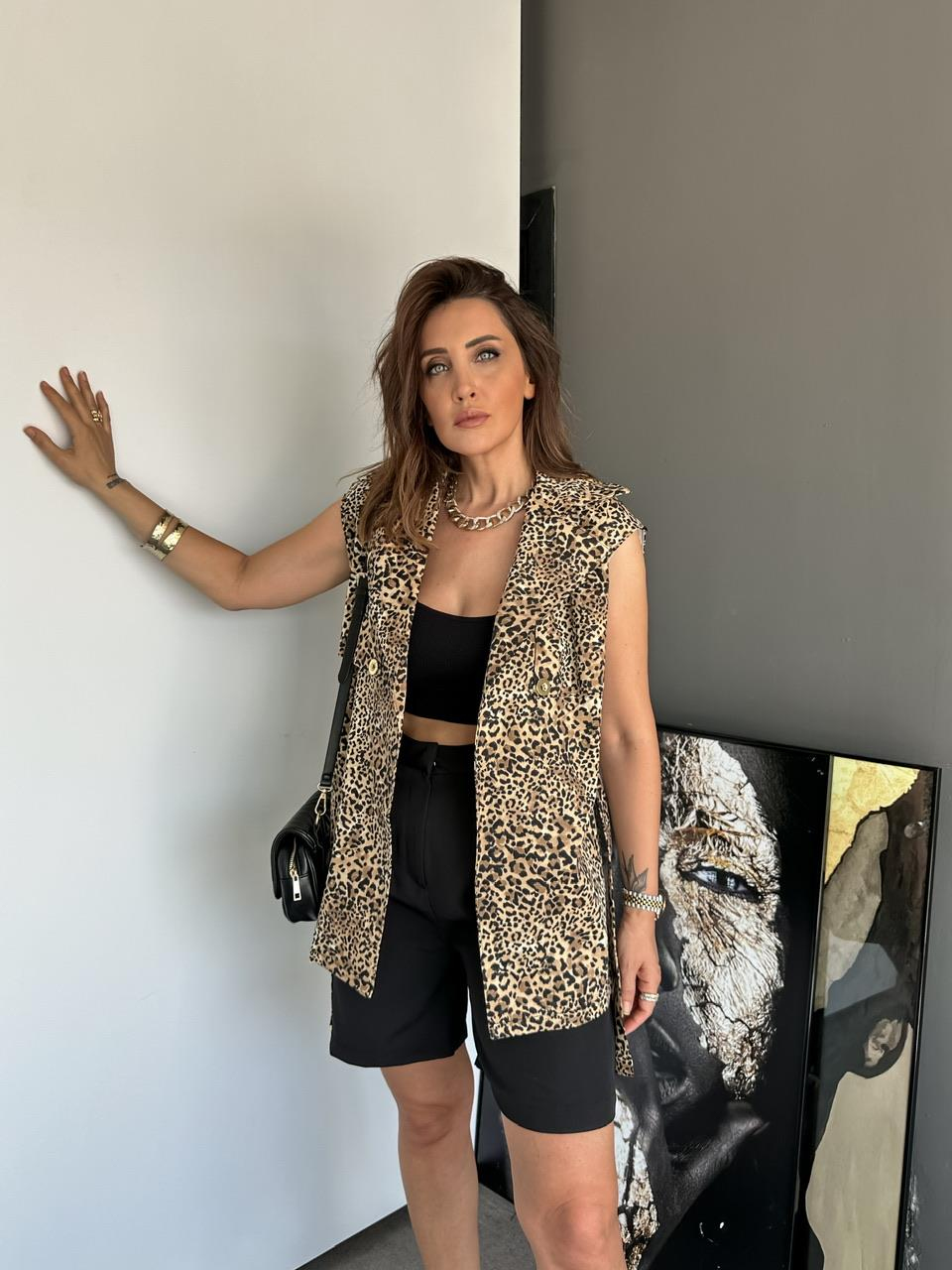 Leopar Kuşaklı Tasarım Yelek