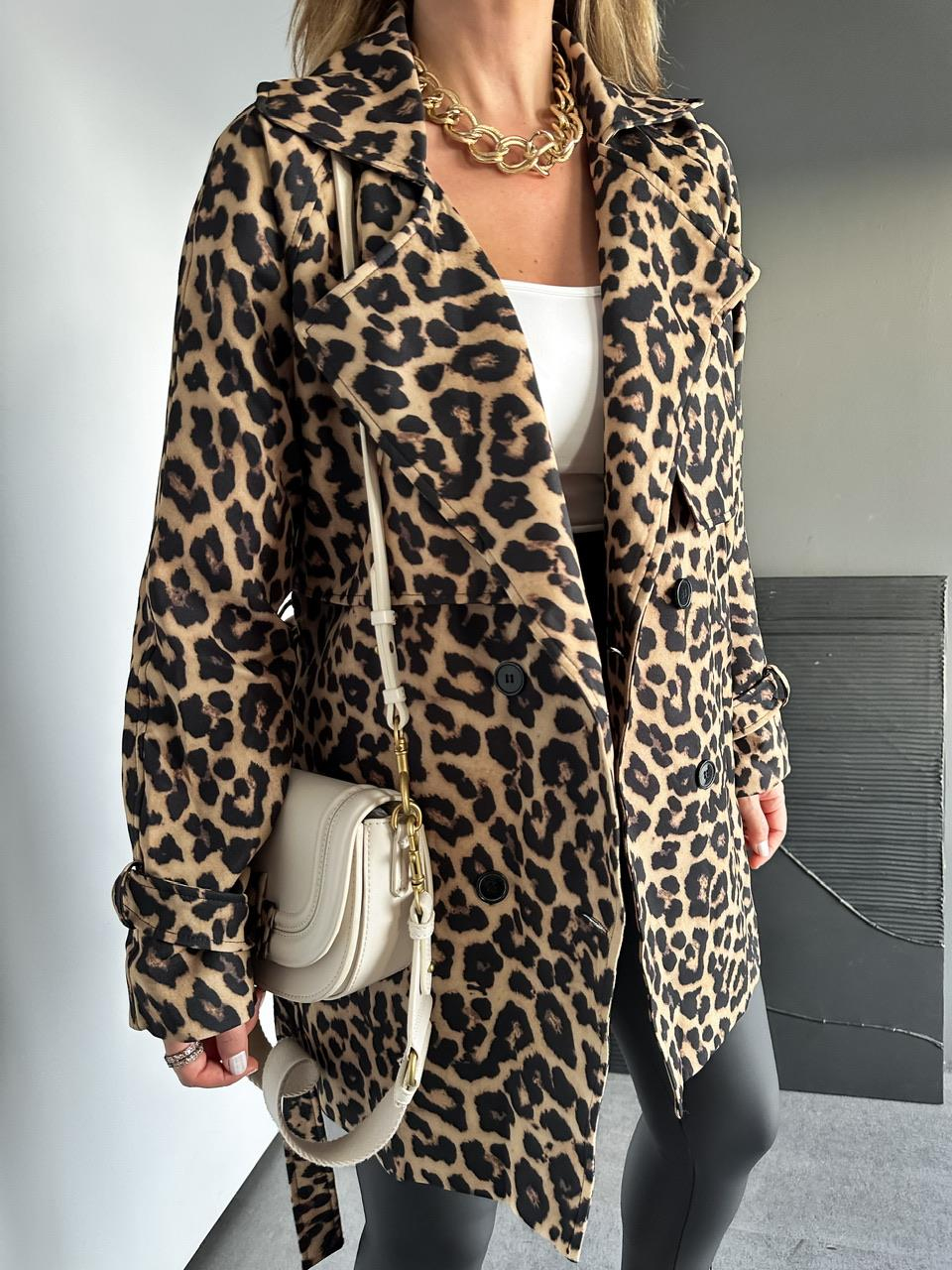 Leopar Kuşaklı Trençkot