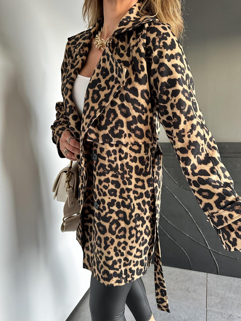 Leopar Kuşaklı Trençkot