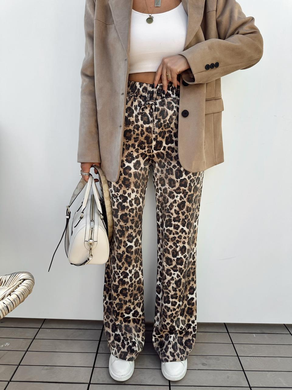 Leopar Parlak Beli Lastikli Pantolon