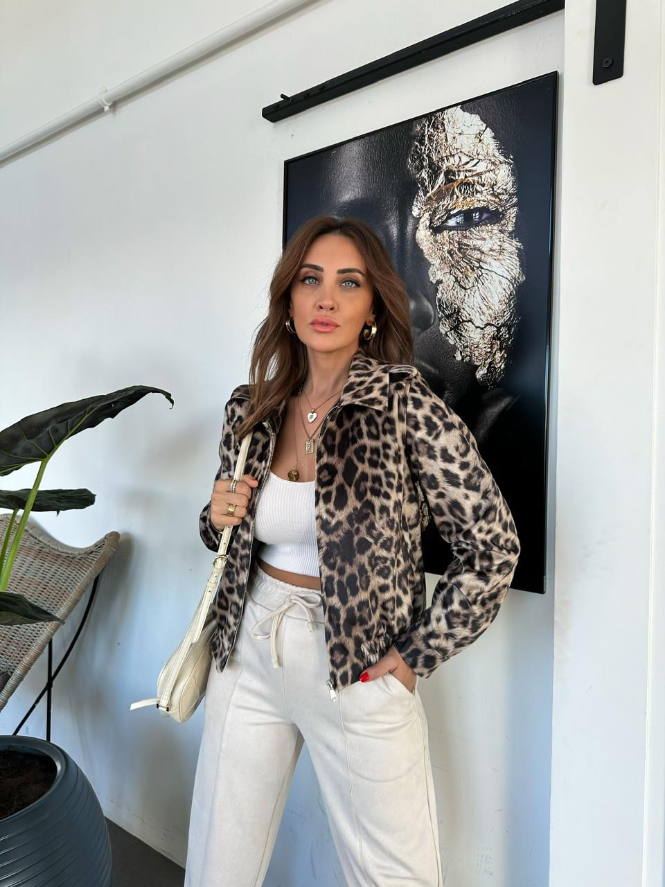 Leopar Süet Bomber Ceket