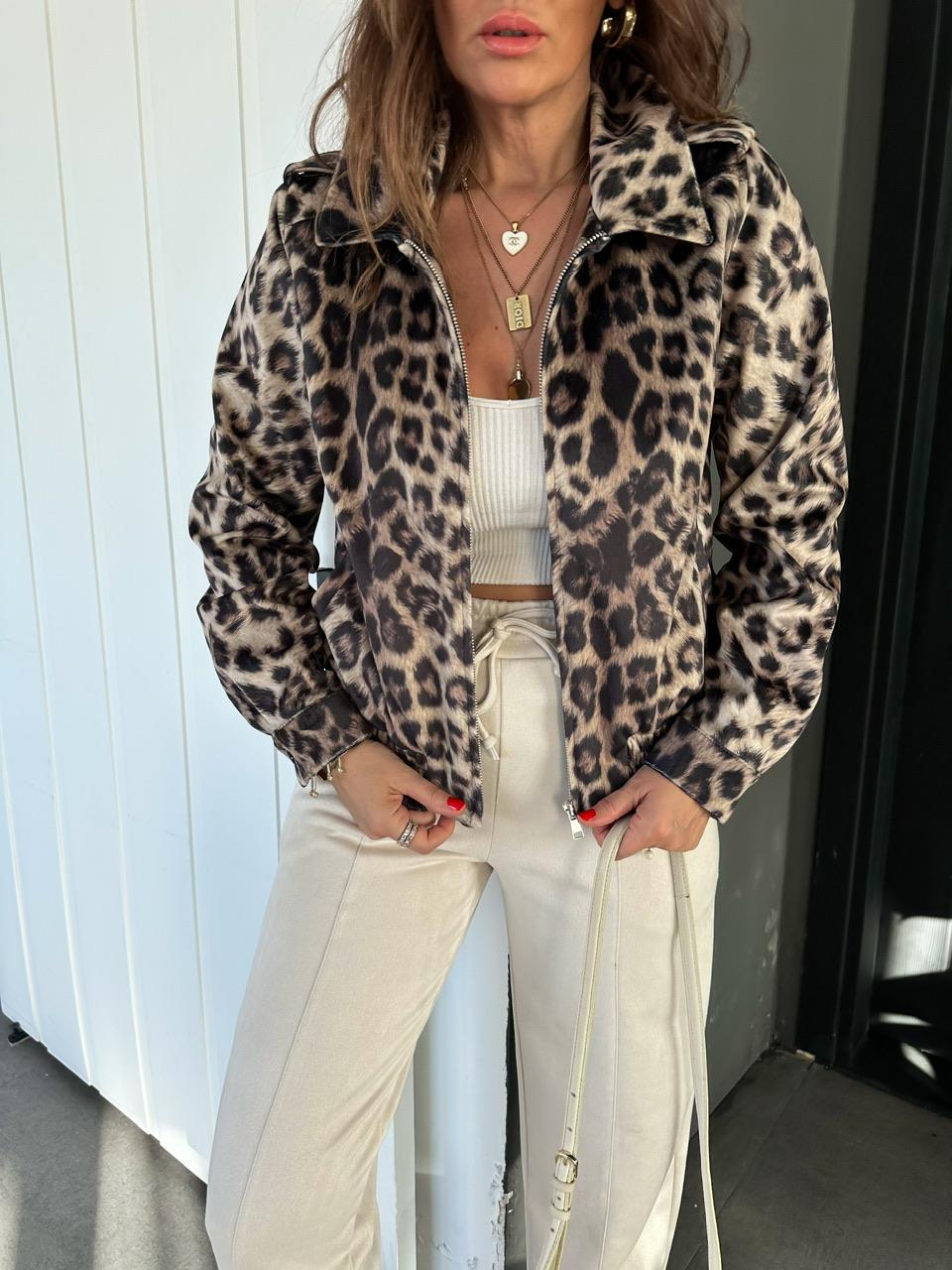 Leopar Süet Bomber Ceket