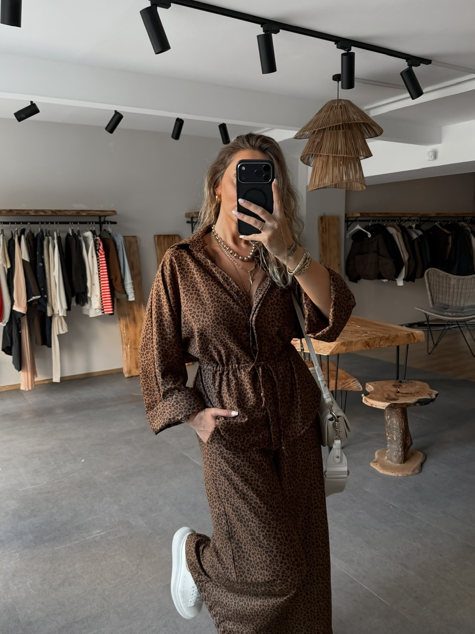 Leopar Süet Dokulu Beli Büzgü İpli Takım