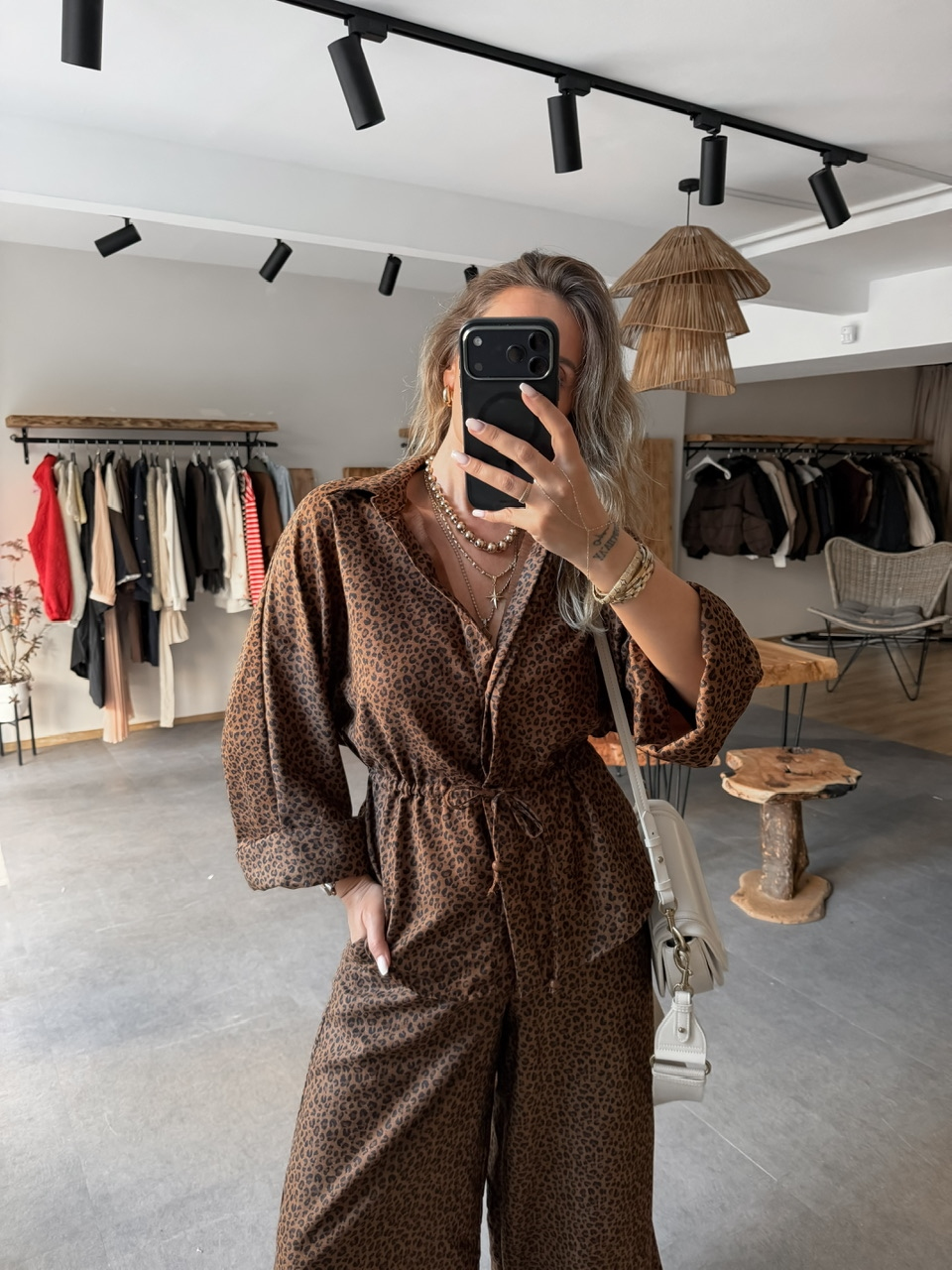 Leopar Süet Dokulu Beli Büzgü İpli Takım