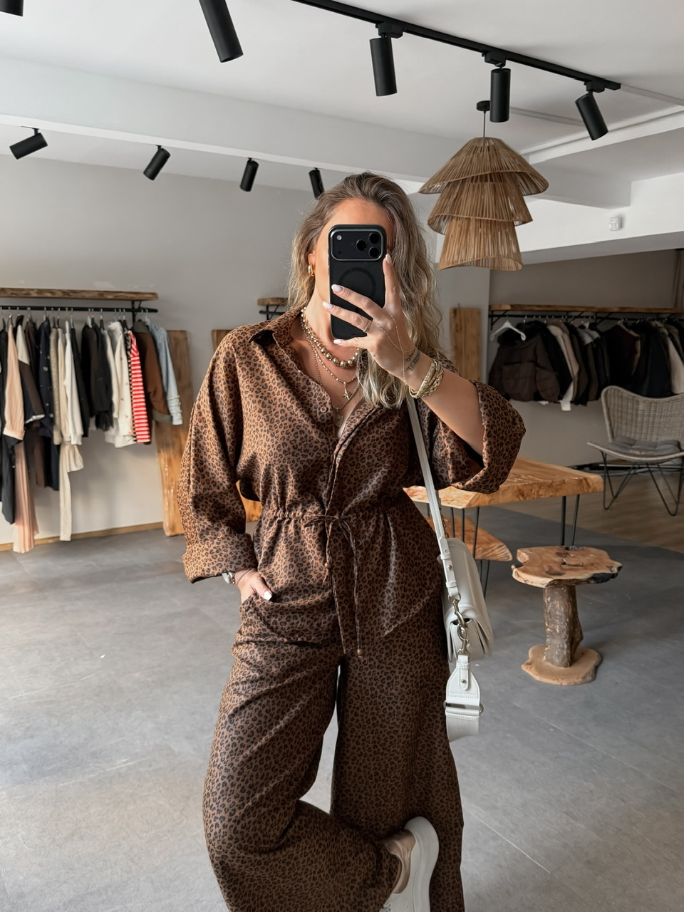 Leopar Süet Dokulu Beli Büzgü İpli Takım