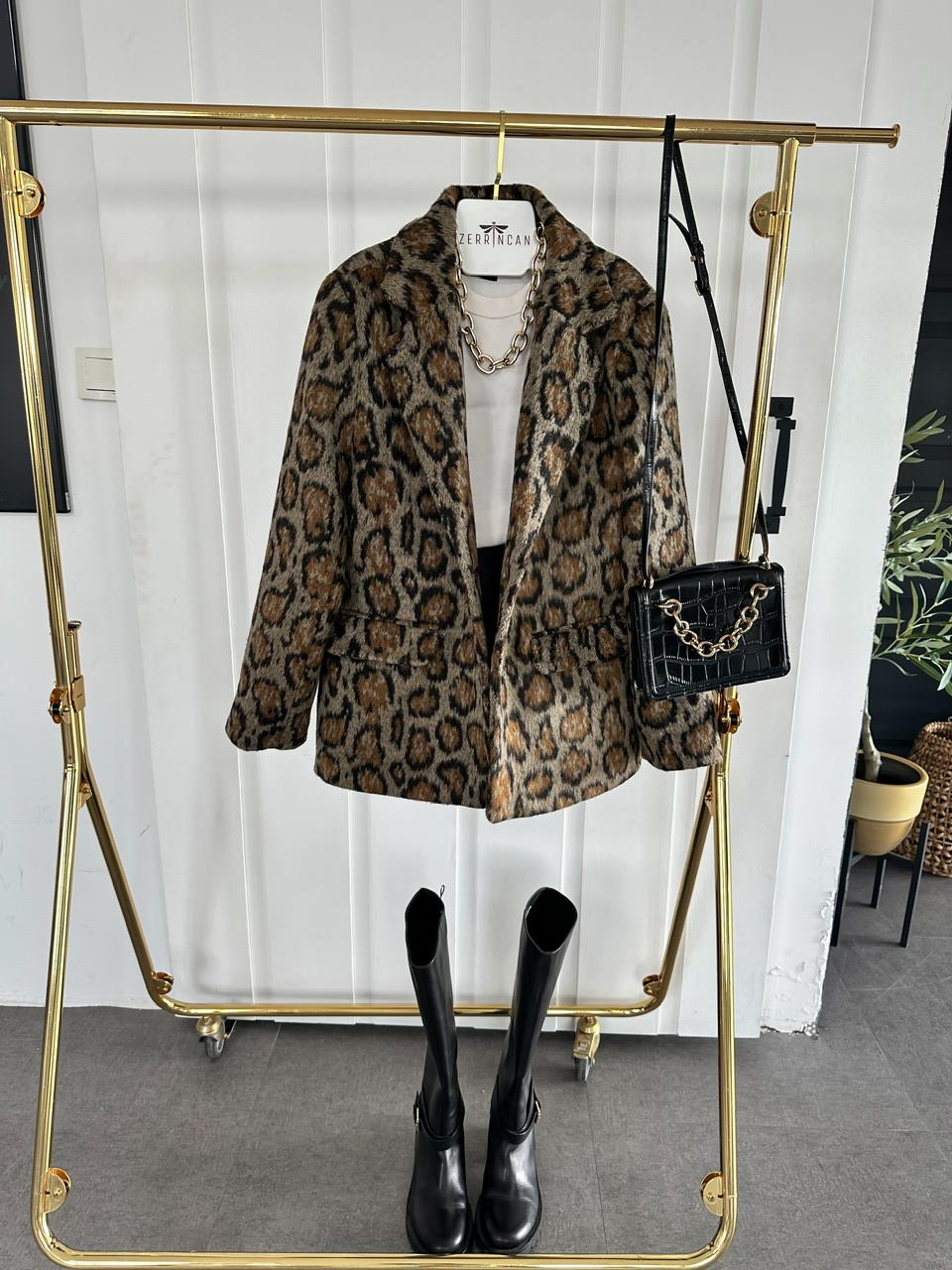 Leopar Tüylü Blazer Ceket