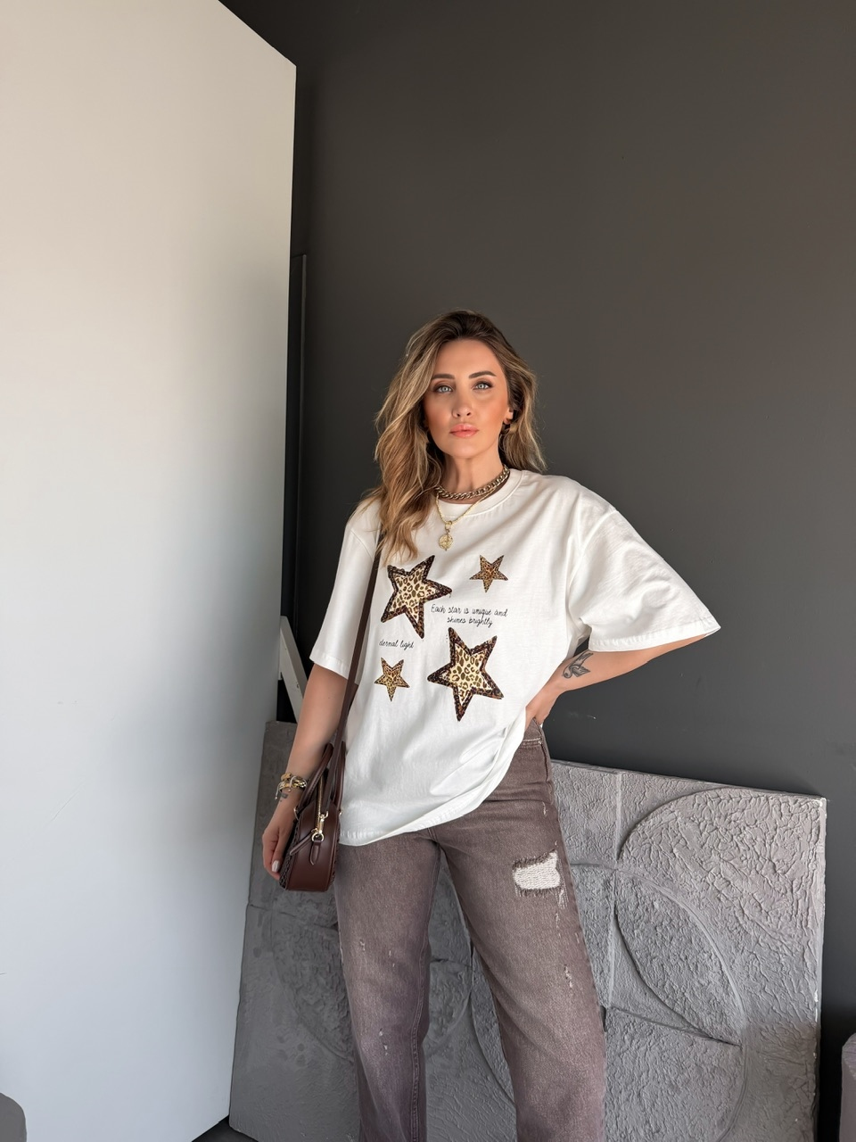 Leopar Yıldızlı Tshirt