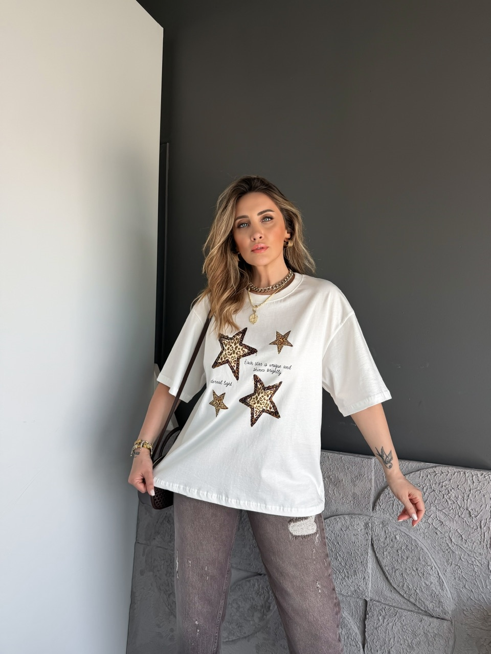 Leopar Yıldızlı Tshirt