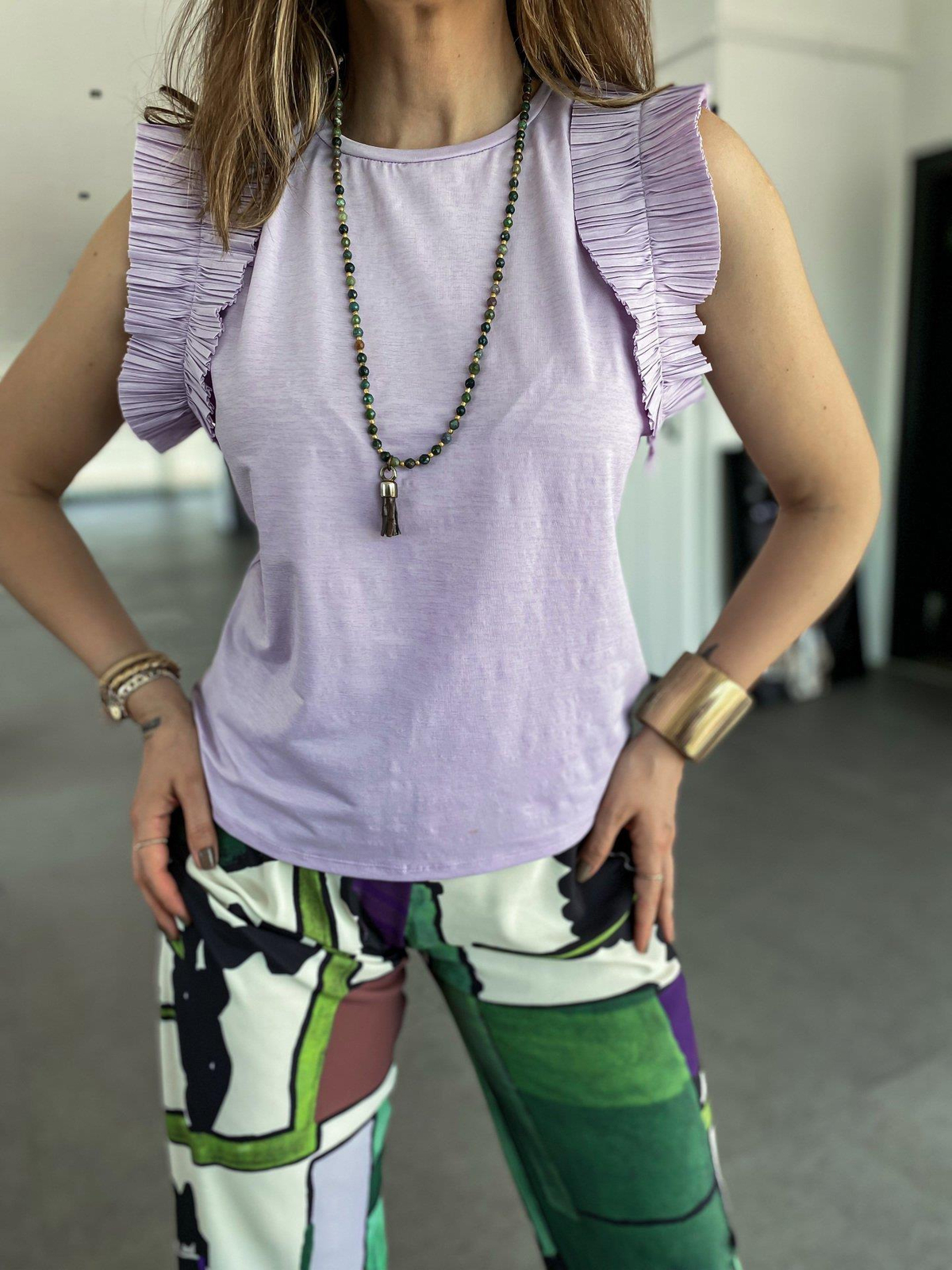 Lila Kolları Pilili Tshirt
