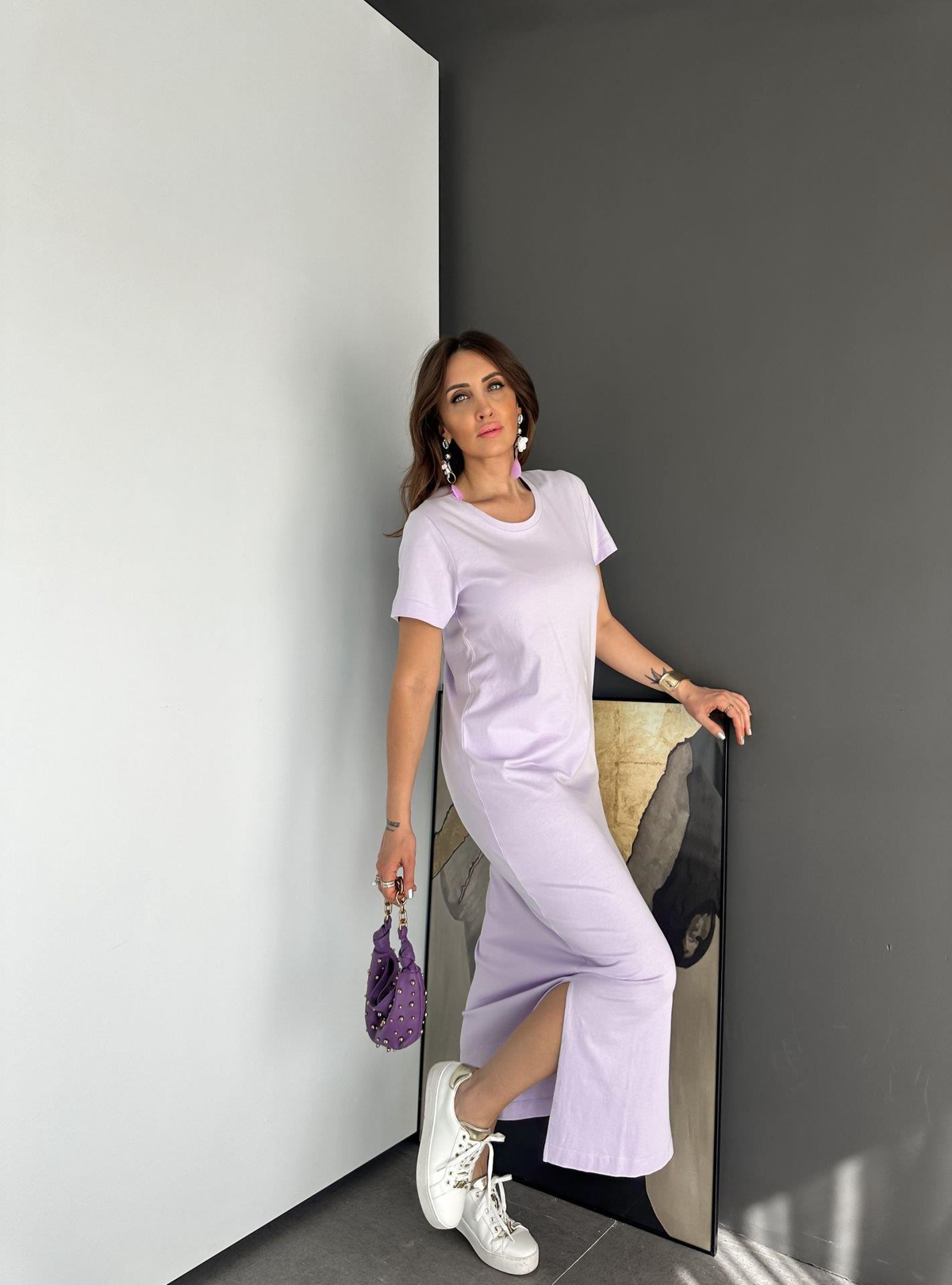 Lila Organic Cotton Yırtmaçlı Elbise