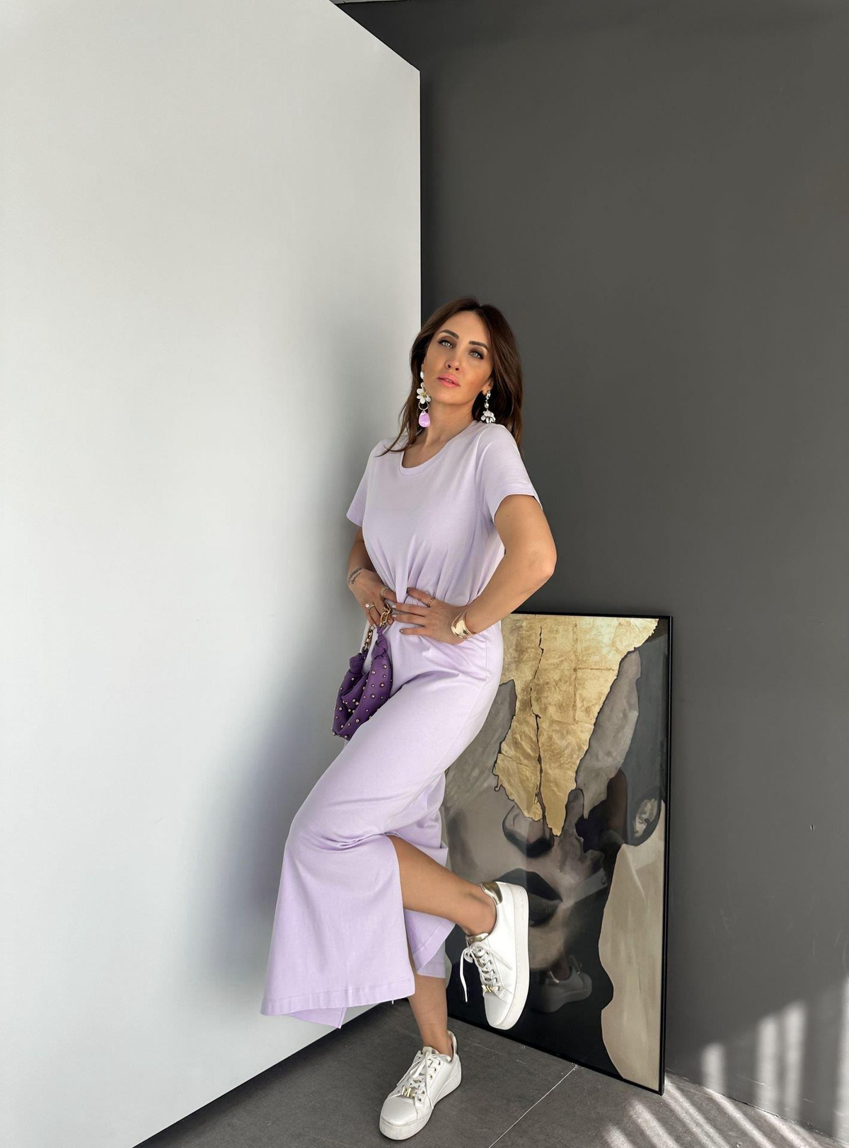 Lila Organic Cotton Yırtmaçlı Elbise