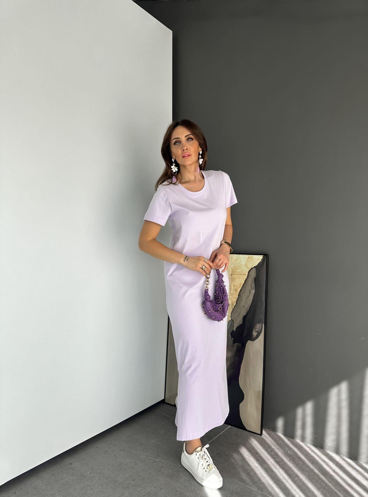 Lila Organic Cotton Yırtmaçlı Elbise