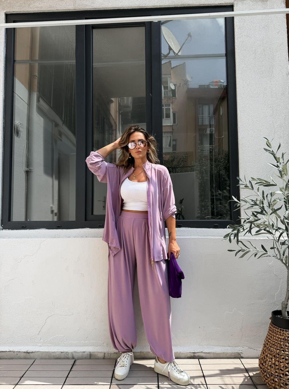 Lila Şalvarlı Full Likralı Takım