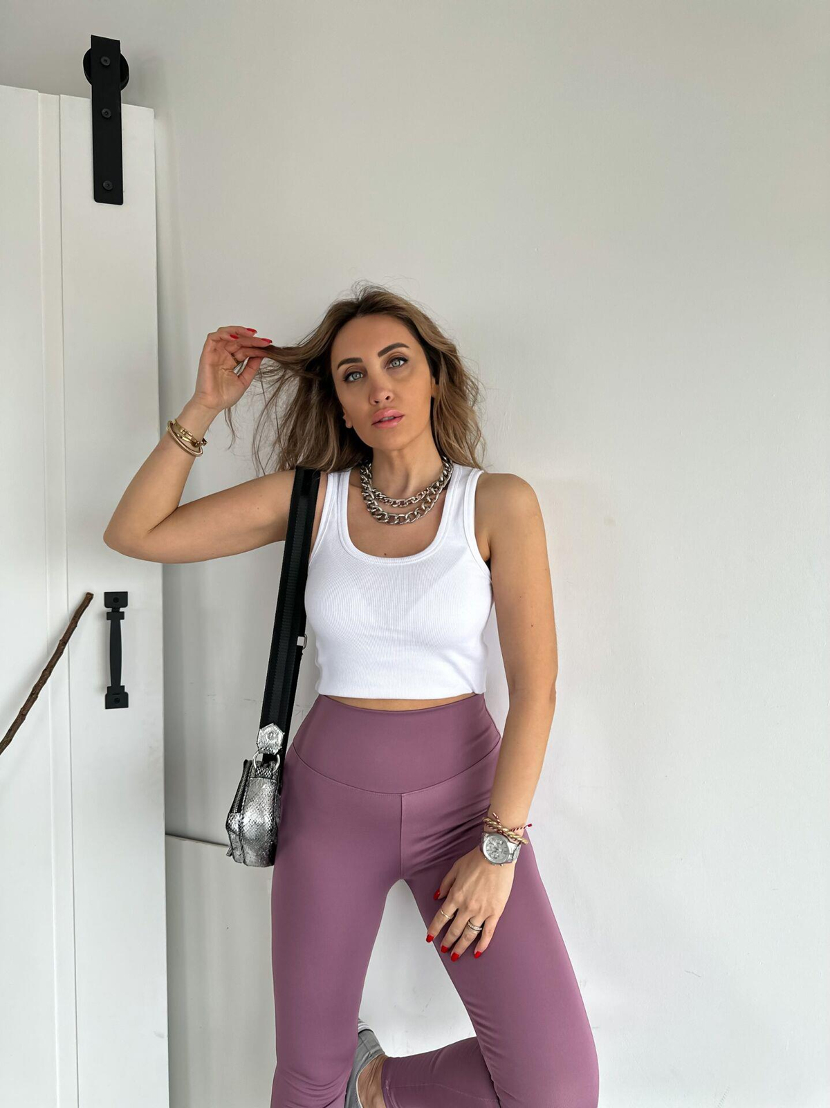 Lila Yüksek Bel Toparlayıcı Tayt