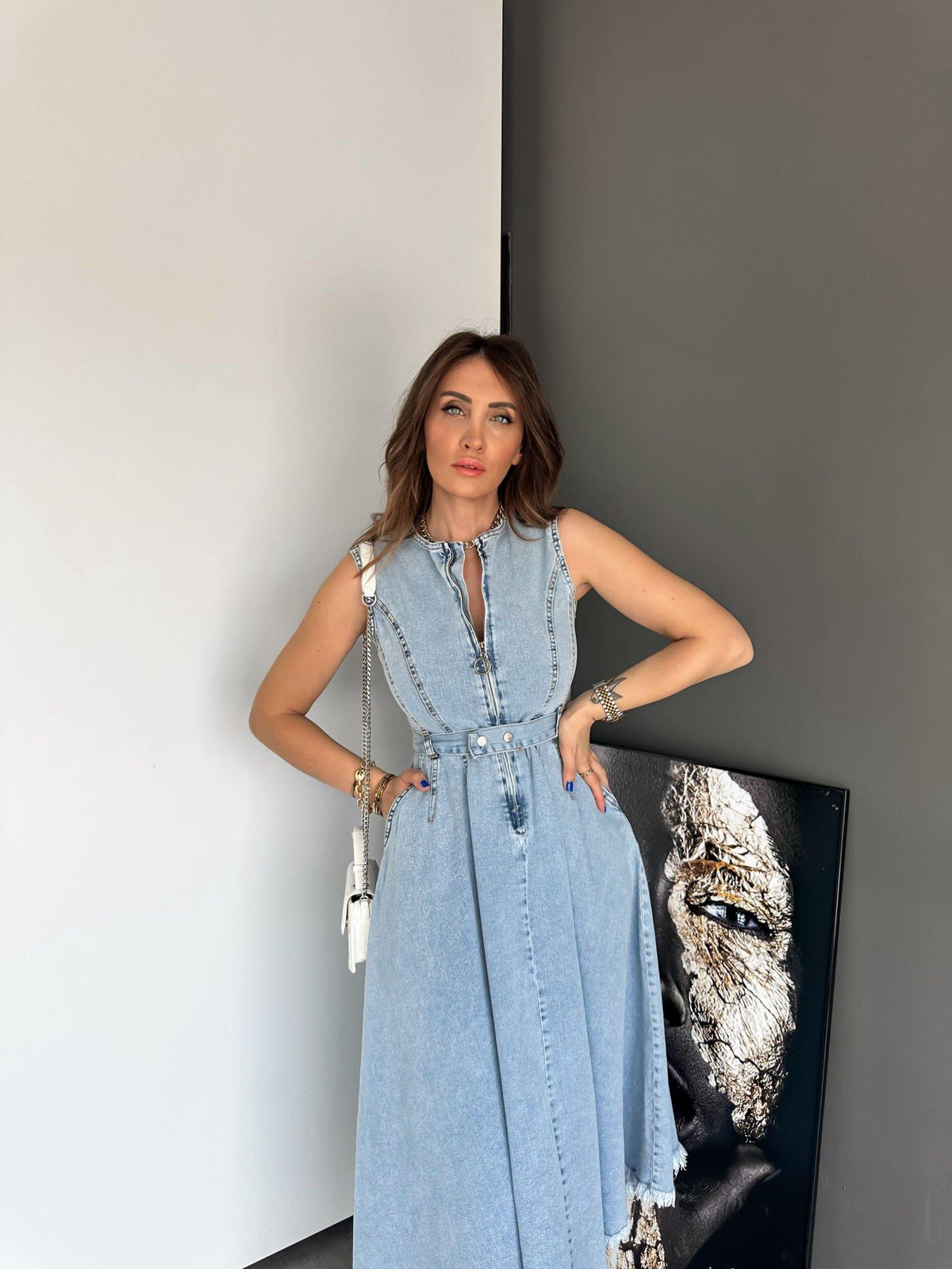 Mavi Asimetrik Premium Kot Elbise