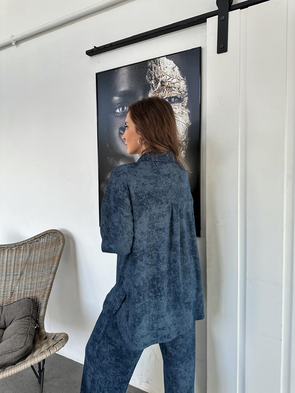 Mavi Batik Desen Gömlekli Takım