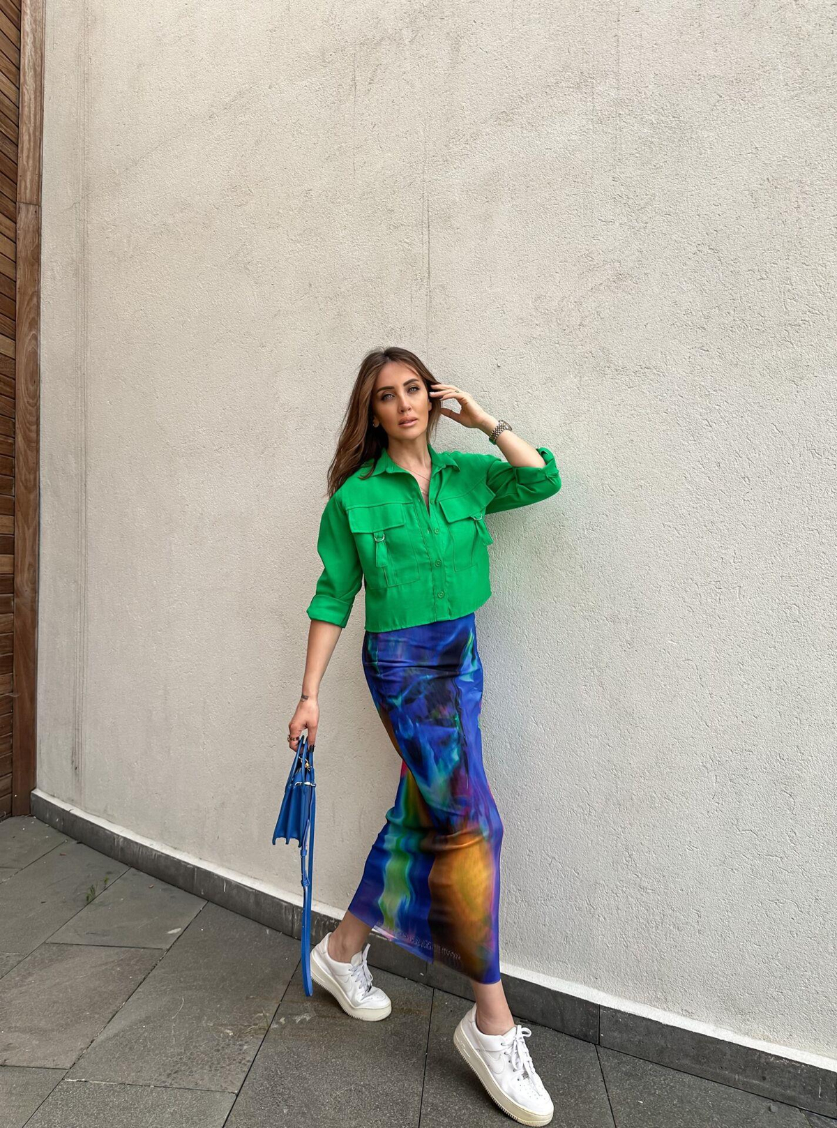 Mavi Batik Desenli Tül Etek