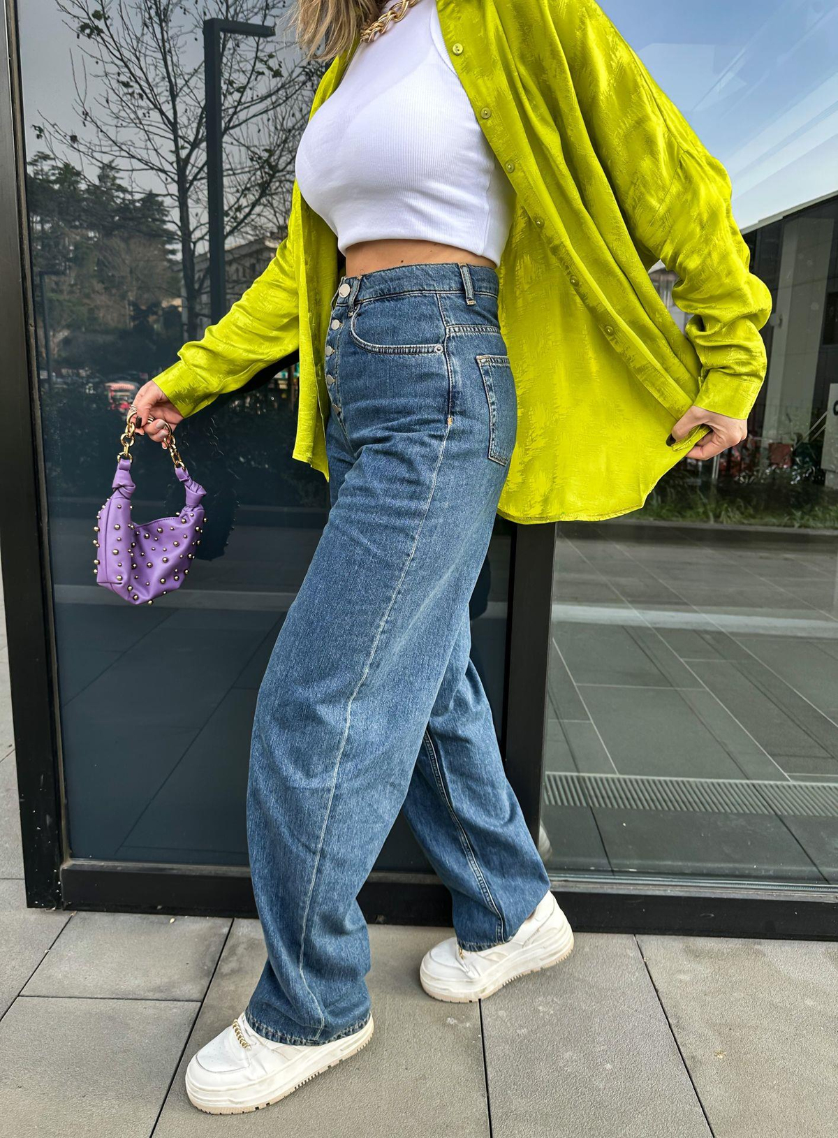 Mavi Beli Düğmeli Jean