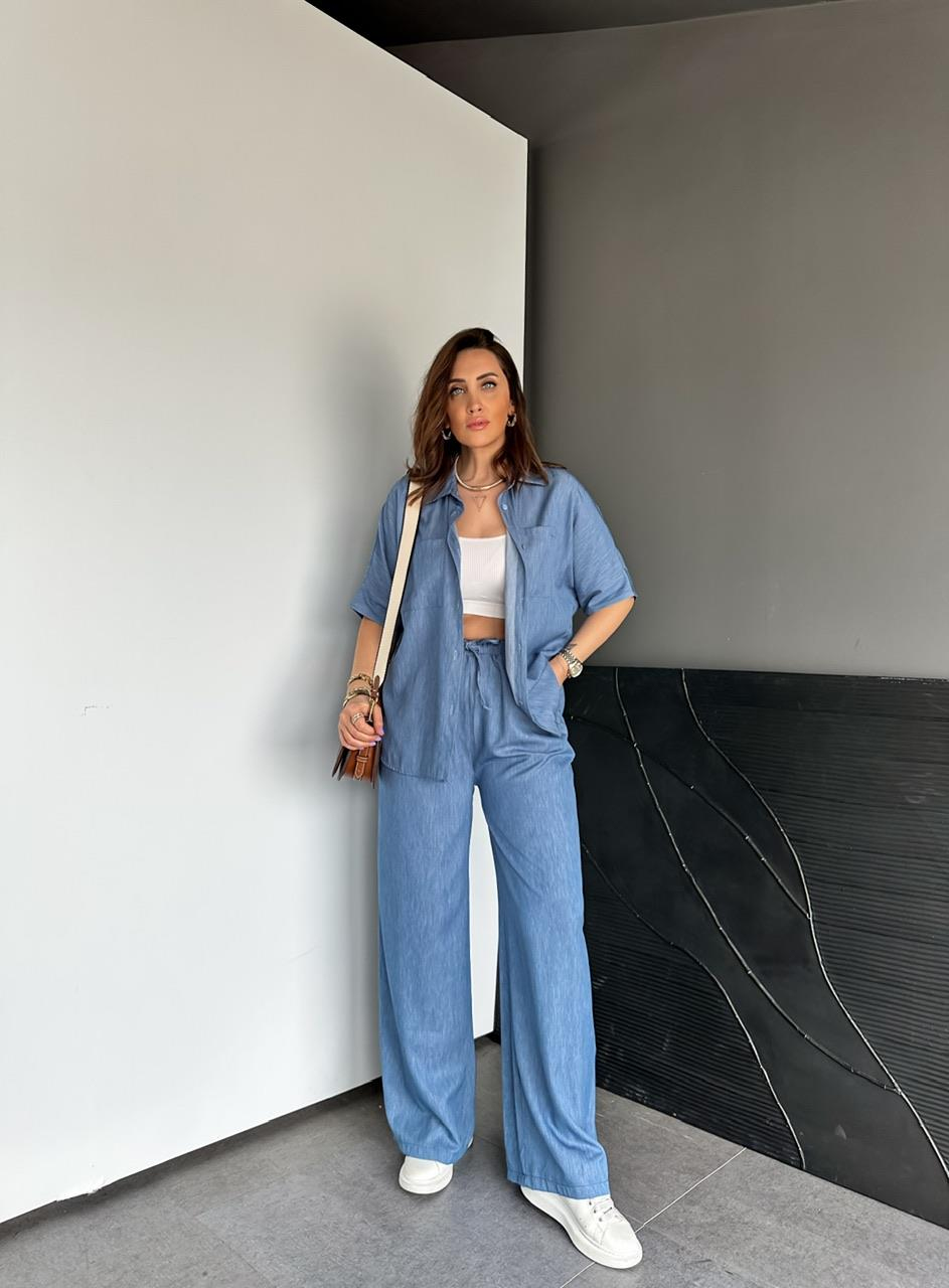 Mavi Beli İpli Bol Kesim Kot Pantolon