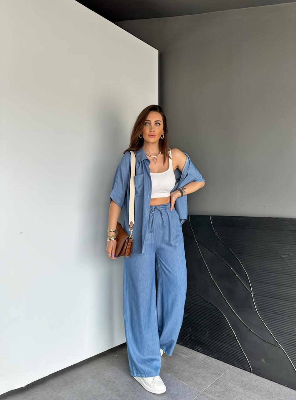 Mavi Beli İpli Bol Kesim Kot Pantolon