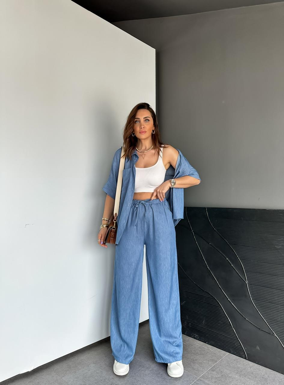 Mavi Beli İpli Bol Kesim Kot Pantolon