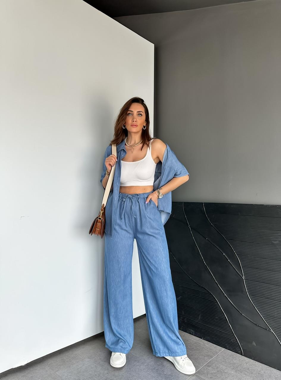Mavi Beli İpli Bol Kesim Kot Pantolon