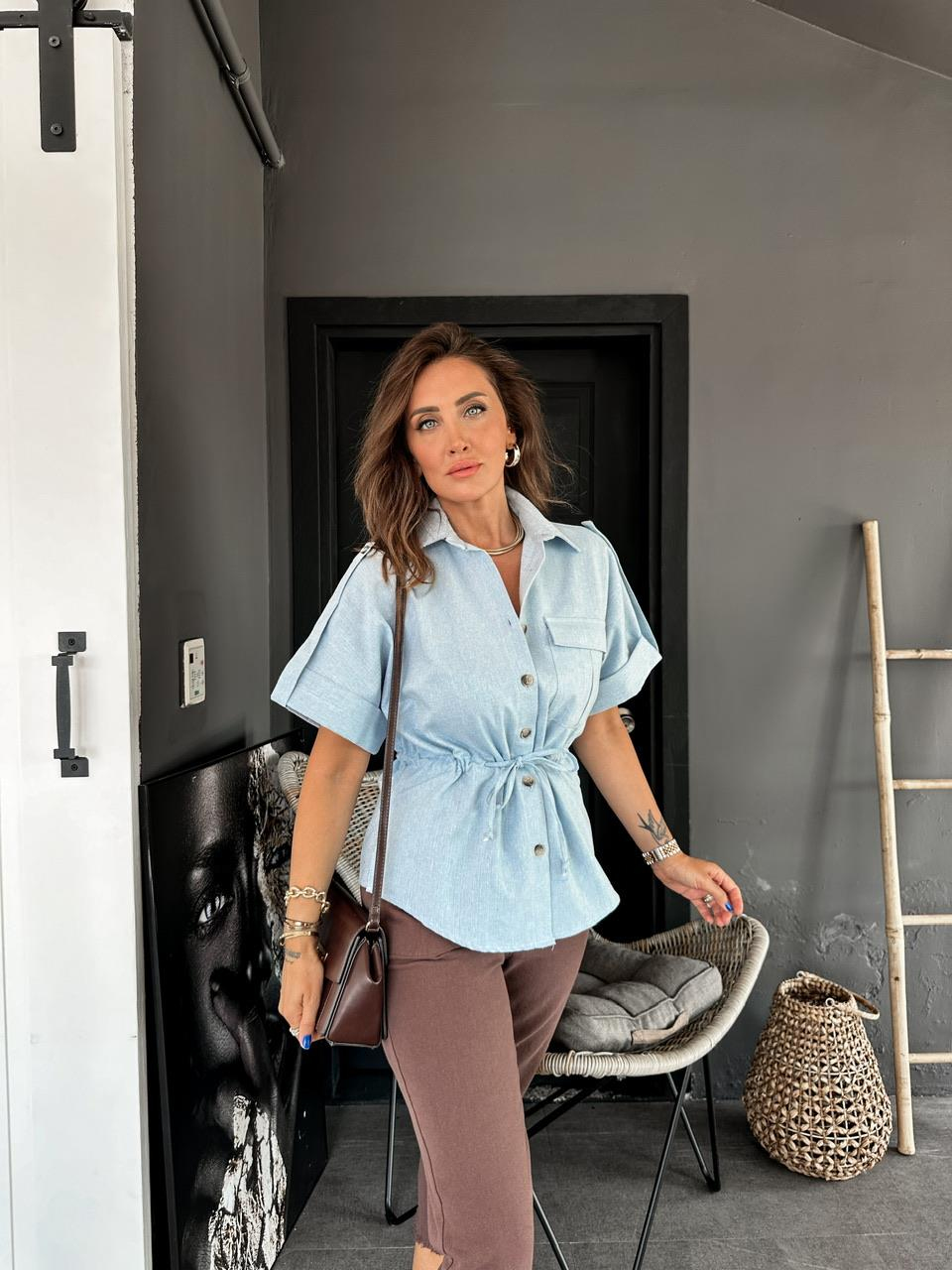 Mavi Beli İpli Keten Modal Ceket