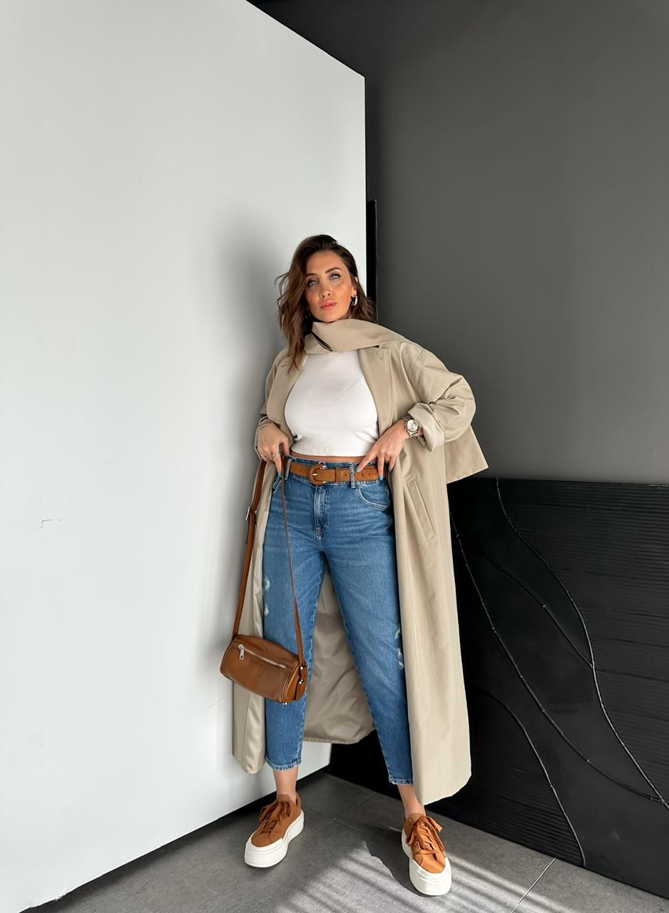 Mavi Beli Lastikli Orijinal Mom Jean