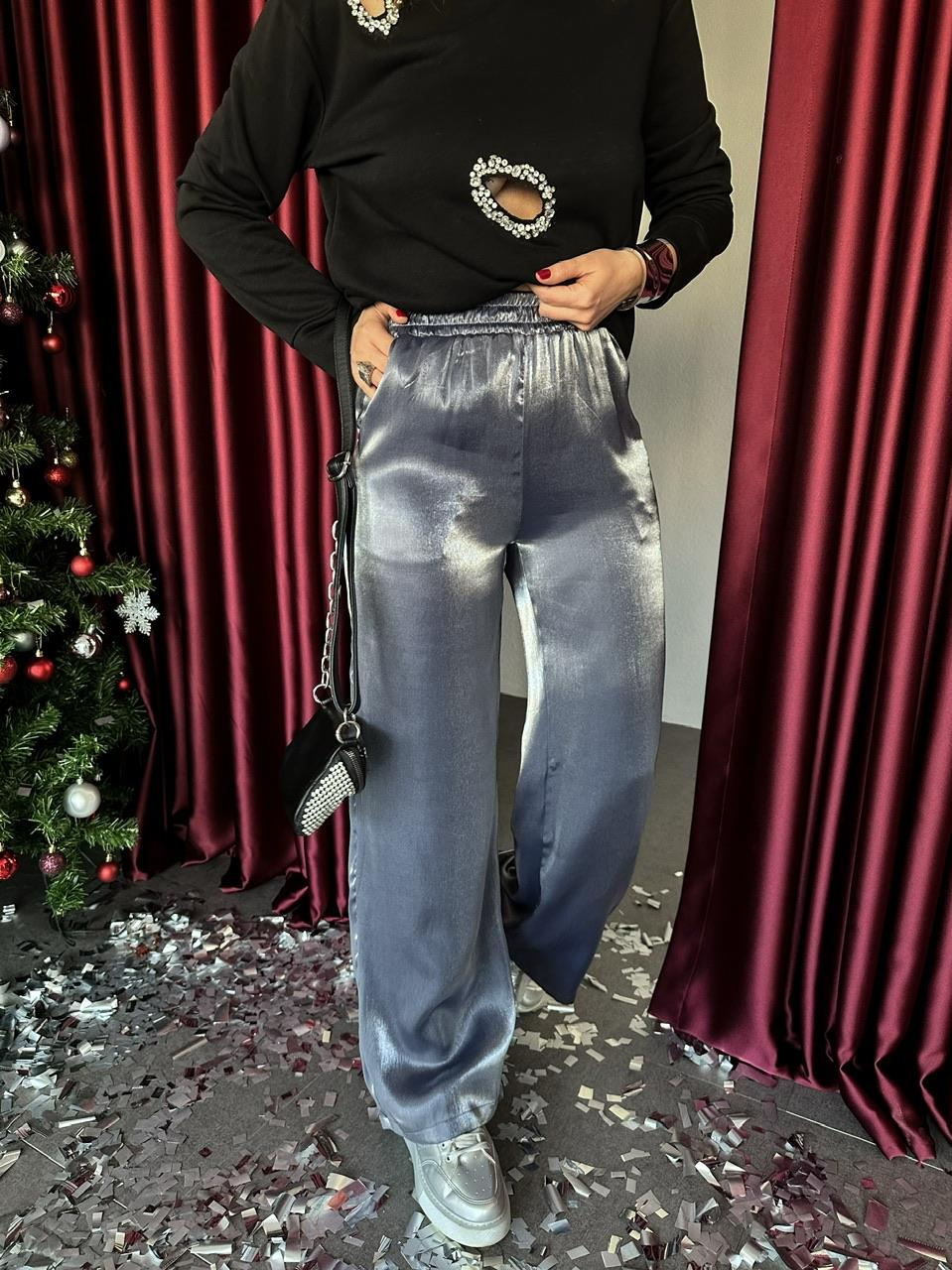 Mavi Beli Lastikli Parlak Pantolon