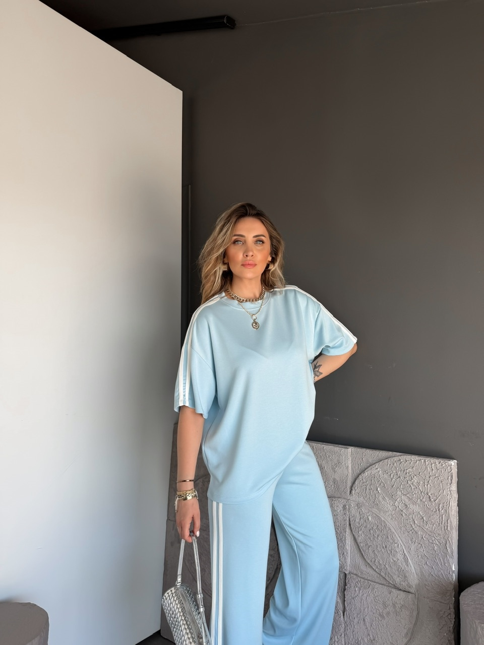 Mavi Beyaz Biyeli Modal Basic Takım